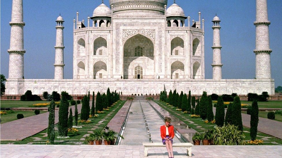 Princess Diana outside the Taj Mahal in February 1992