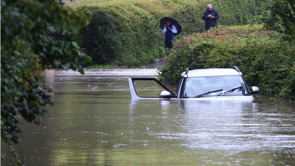 Car in flood-water at Nettlestone