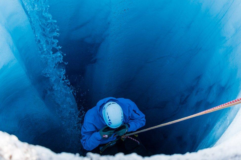 Descending into a glacier