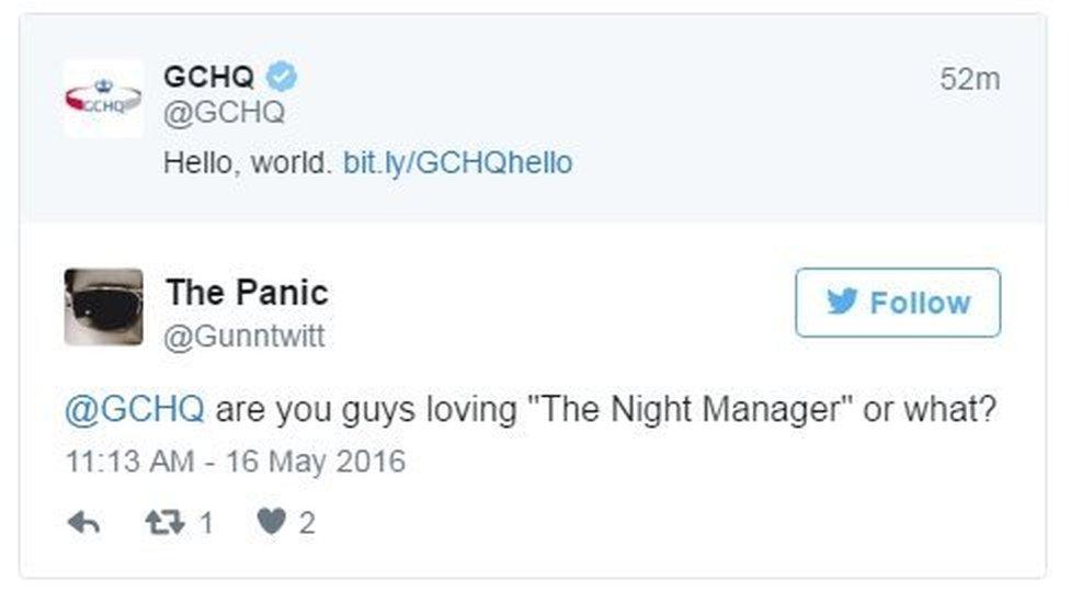 The Panic tweets: At GCHQ are you guys loving The Night Manager or what?