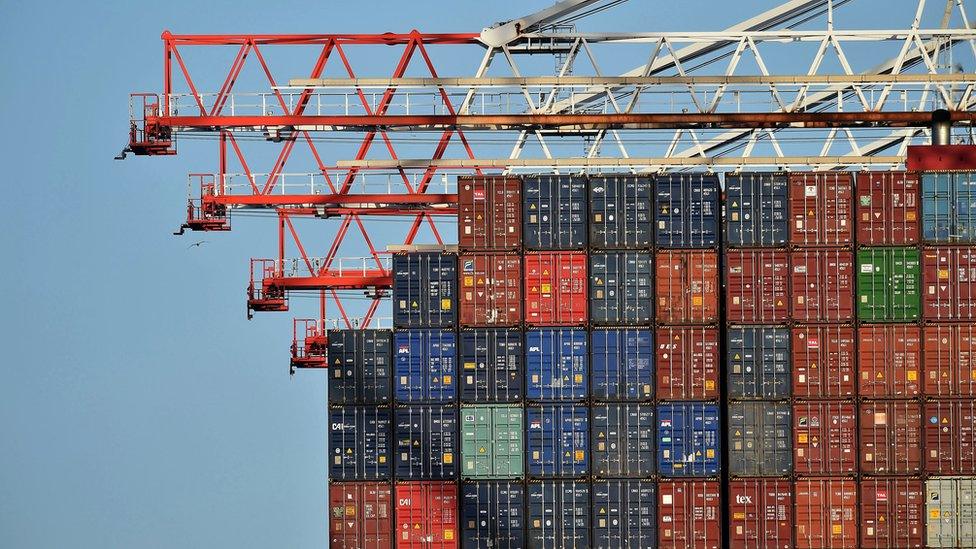 Containers aboard a container ship at Southampton Docks