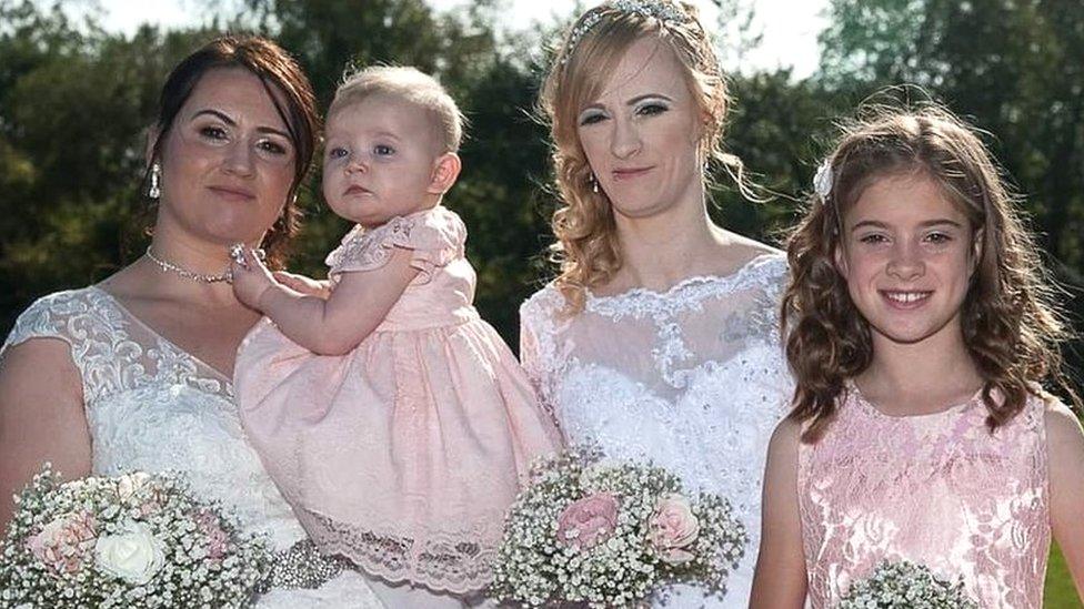 Katherine (third from left) on her wedding day