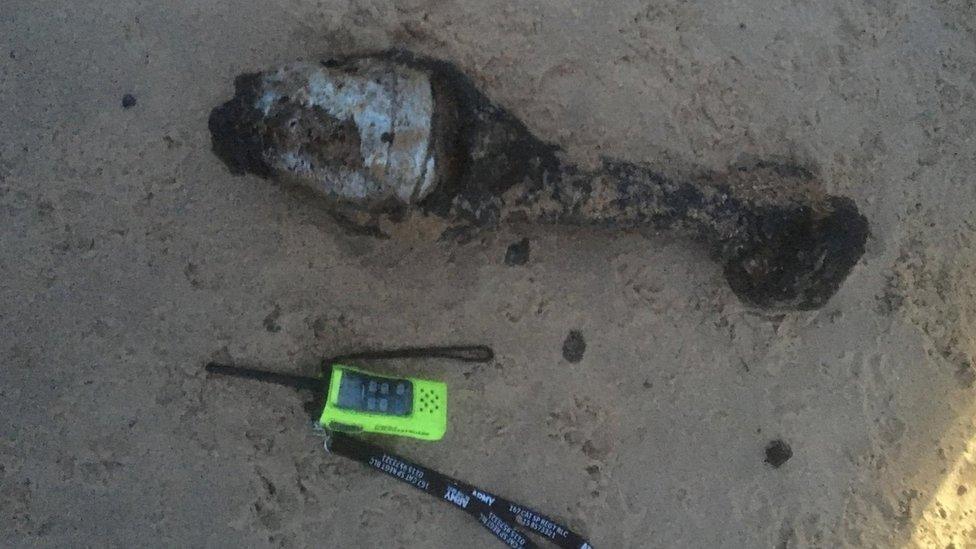 Unexploded device on the beach at Winterton