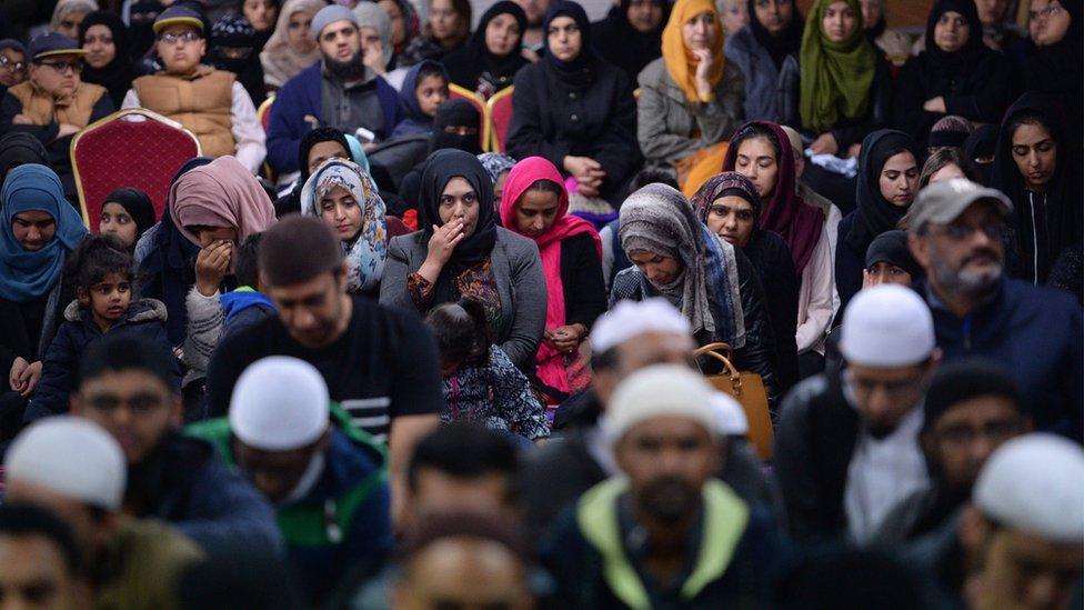 Members of the public attend a vigil in the Indian Muslim Welfare Society's Al-Hikmah Centre in Batley on 17 June 2016