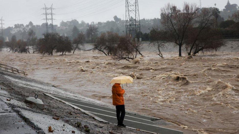 The LA River is around 10-12ft above flood stage