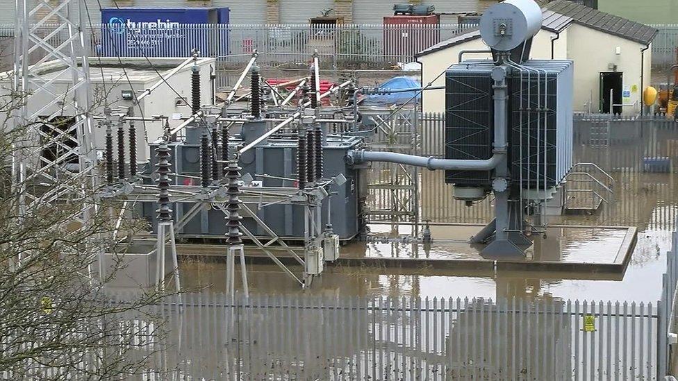 Flooded substation in Lancaster