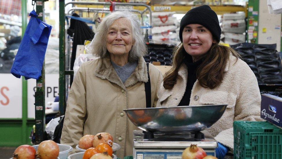 Friends of Queen's Market campaigner Pauline Rowe with market trader Leigh Hoadley