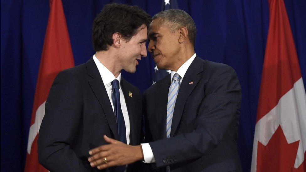 Barack Obama and (L) Justin Trudeau following their bilateral meeting at the Asia-Pacific Economic Cooperation summit in Manila, Philippines, November 19th 2015