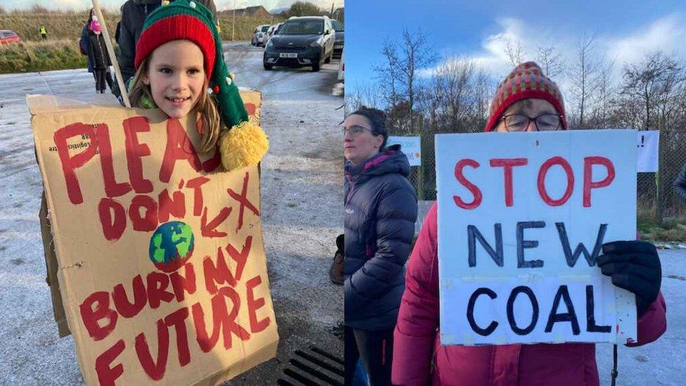 Protestors at the proposed site of the new Cumbria coal mine