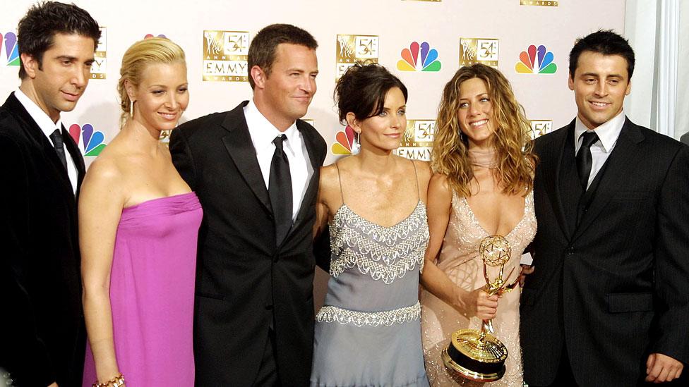 Cast members from Friends David Schwimmer, Lisa Kudrow, Mathew Perry, Courteney Cox Arquette, Jennifer Aniston and Matt LeBlanc