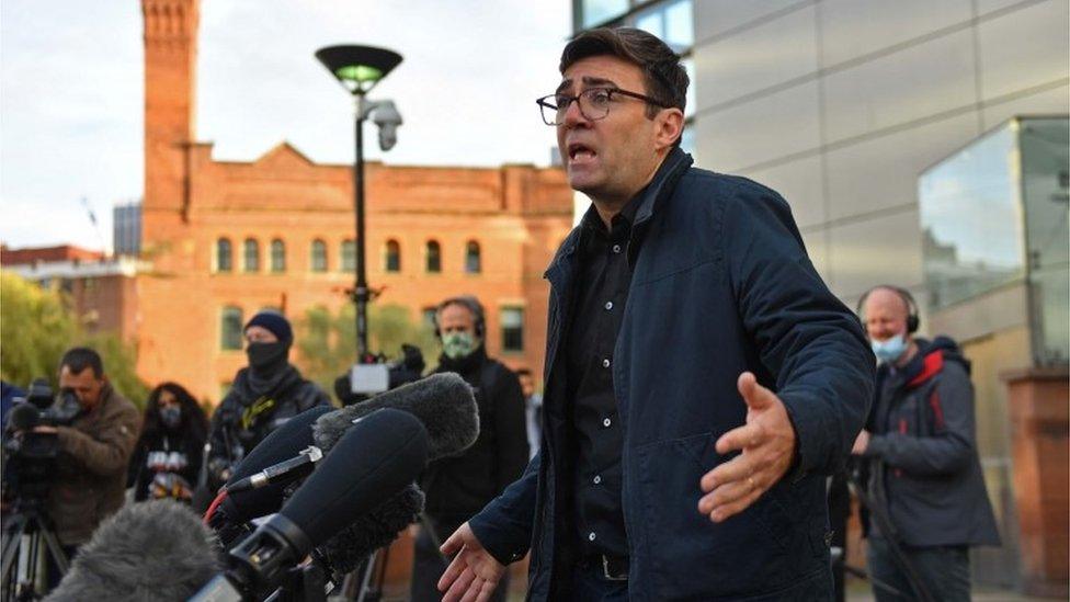 Greater Manchester Mayor Andy Burnham speaking to the media following talks with the Prime Minister aimed at securing additional financial support in October