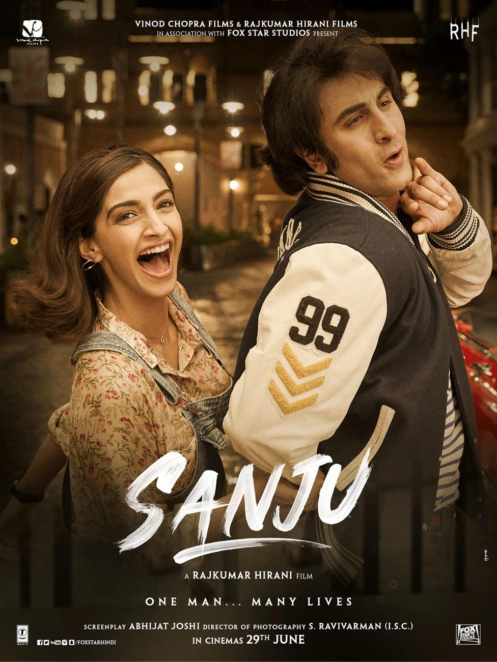 Poster of the film, Sanju, with Ranbir Kapoor and Sonam Kapoor