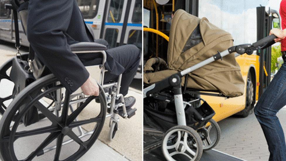 Main in wheelchair and pushchair