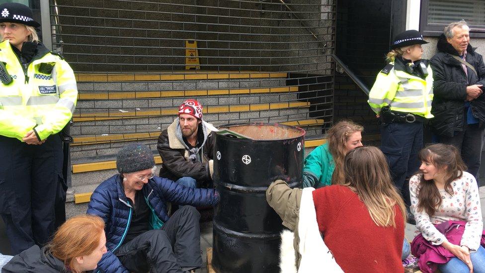 Protesters outside the department for business, energy and industrial strategy