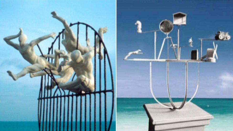 Flight of the Langoustine sculpture (left) & Constellation sculpture mock-ups