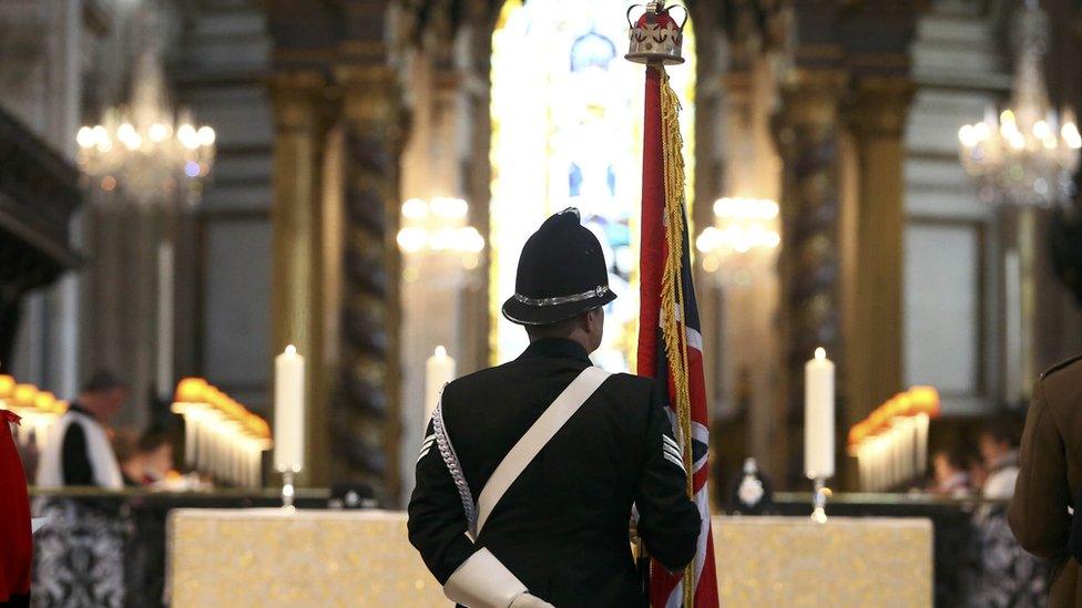 Police officer standing to attention