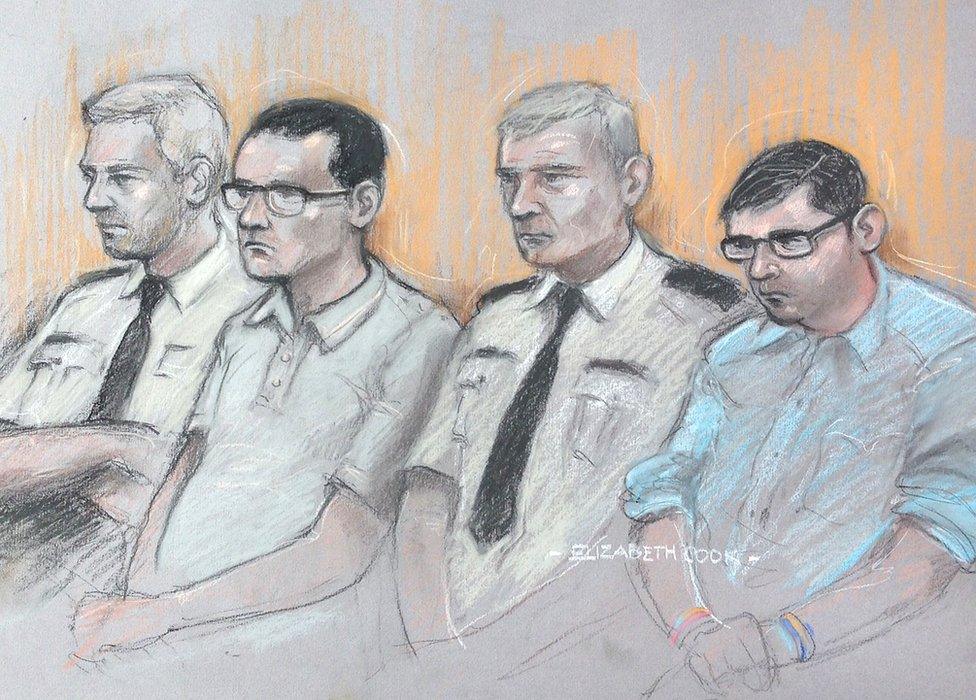 Stephen Beadman (2nd left) and Luke Harlow (right) at Nottingham Crown Court