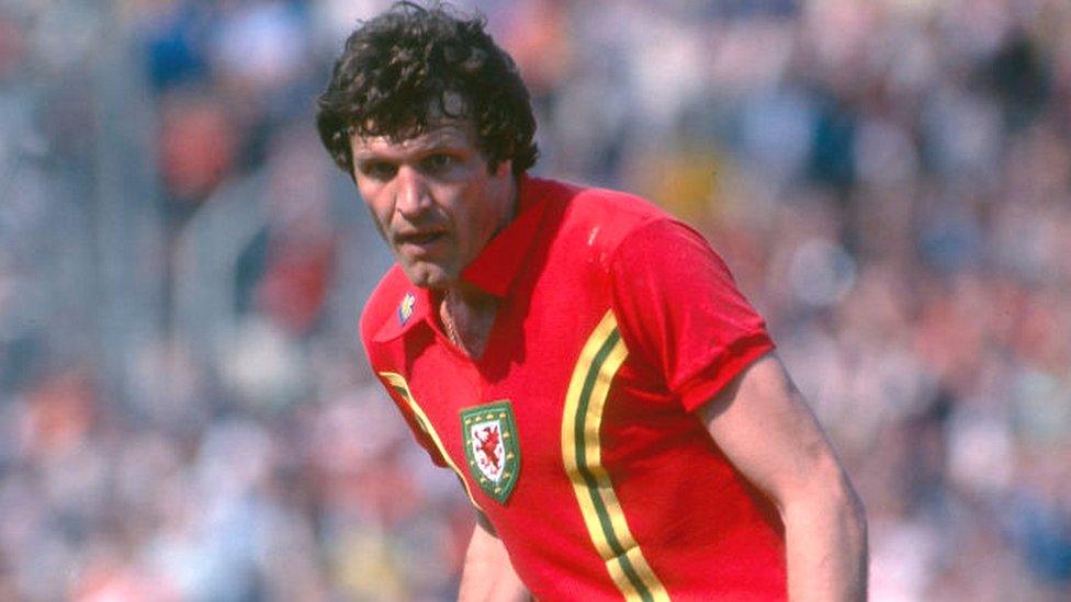 19 May 1979 - British Championships - Wales v Scotland - John Toshack of Wales passes the ball to a teammate