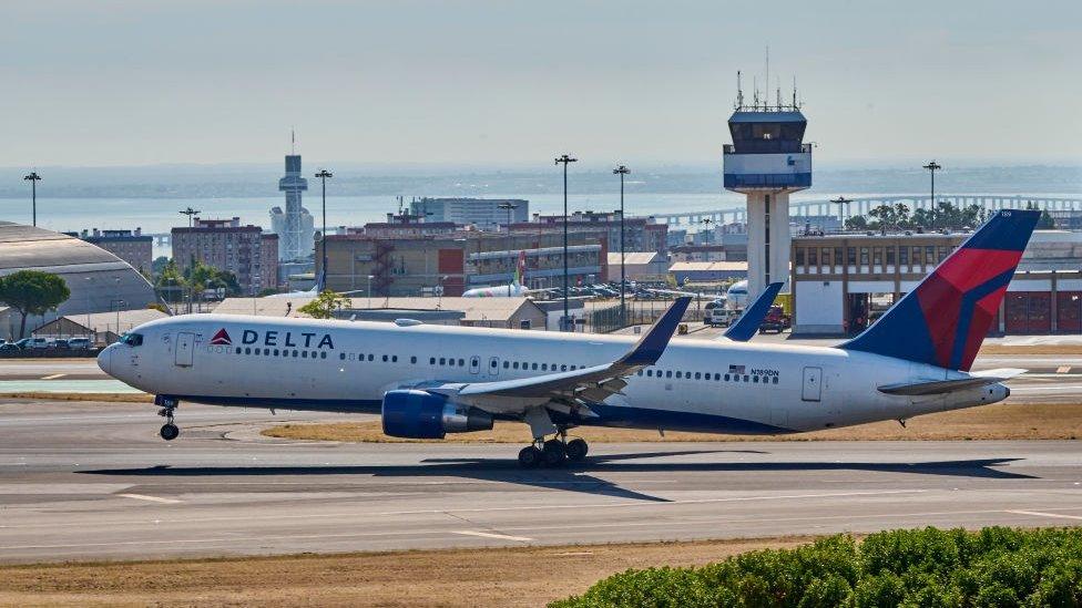 Delta Air Lines Boeing 767 takes off from Lisbon, Portugal