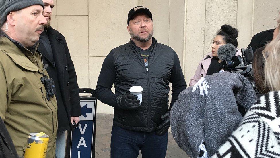 Conspiracy theorist Alex Jones at a pro-gun demonstration in Richmond, Virginia 20 January 2020