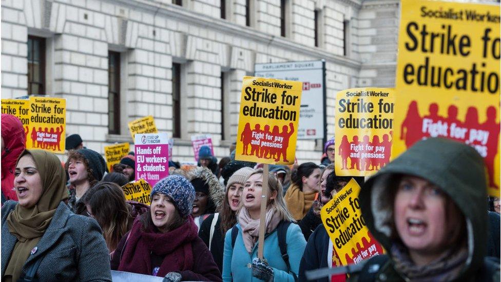 University staff and students attend a march for education in London in February 2018