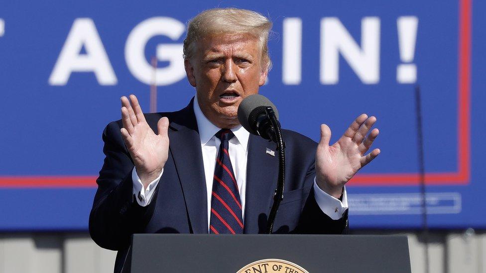 Donald J. Trump's speaks at a campaign stop at the Miriotti Building Products Factory in Old Forge, Pennsylvania