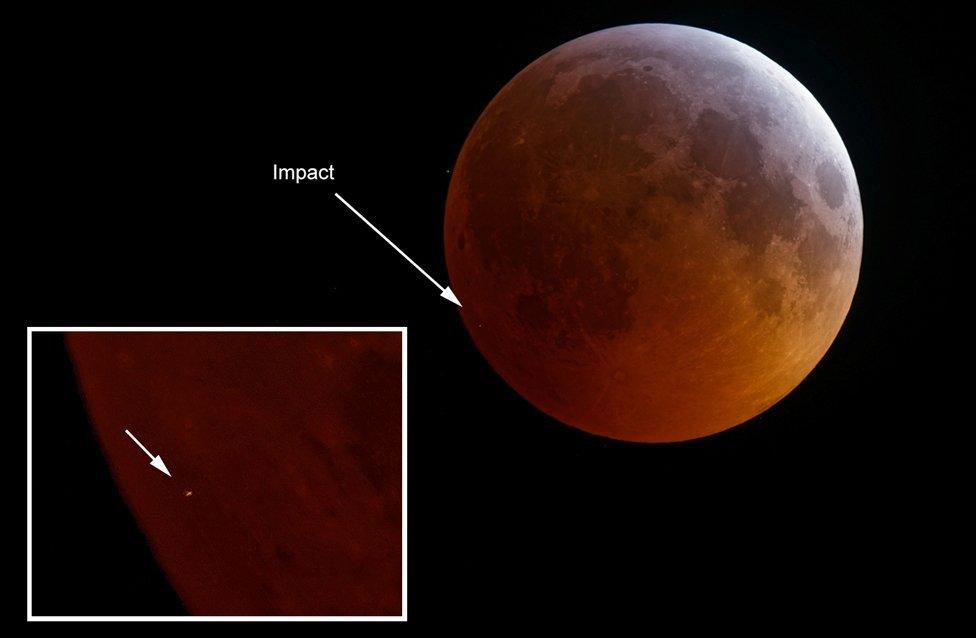 Meteoroid impacting on the Moon during lunar eclipse