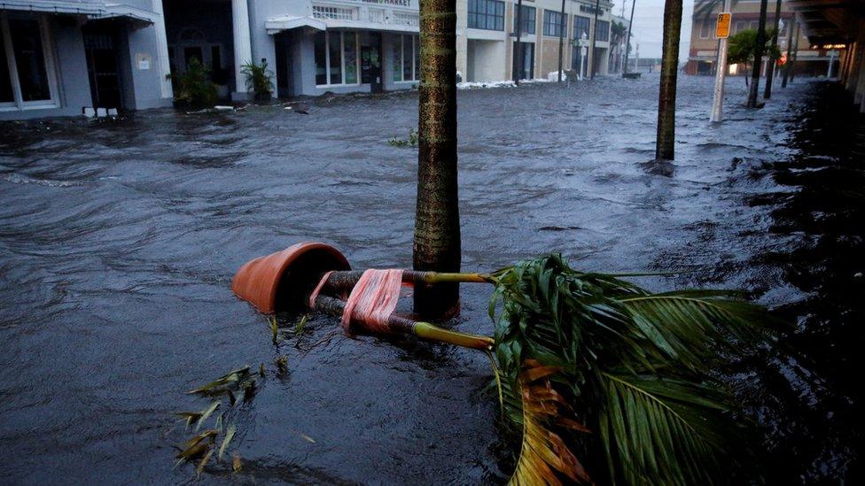 A flooded street in Fort Myers, Florida