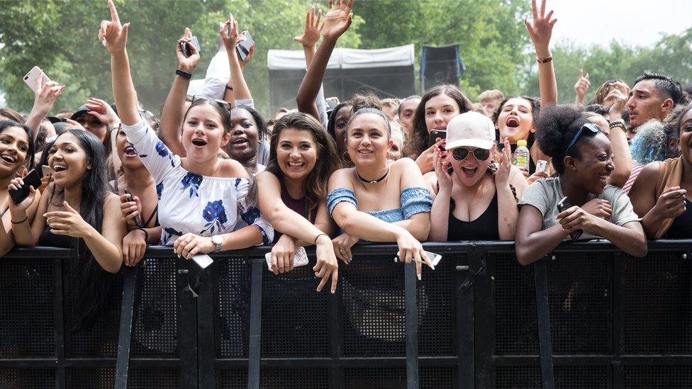 A crowd of girls cheering at Wireless Festival