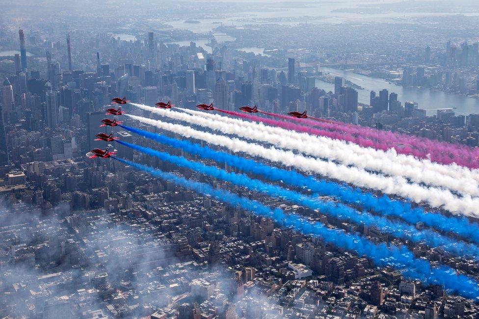 The Red Arrows fly over New York City