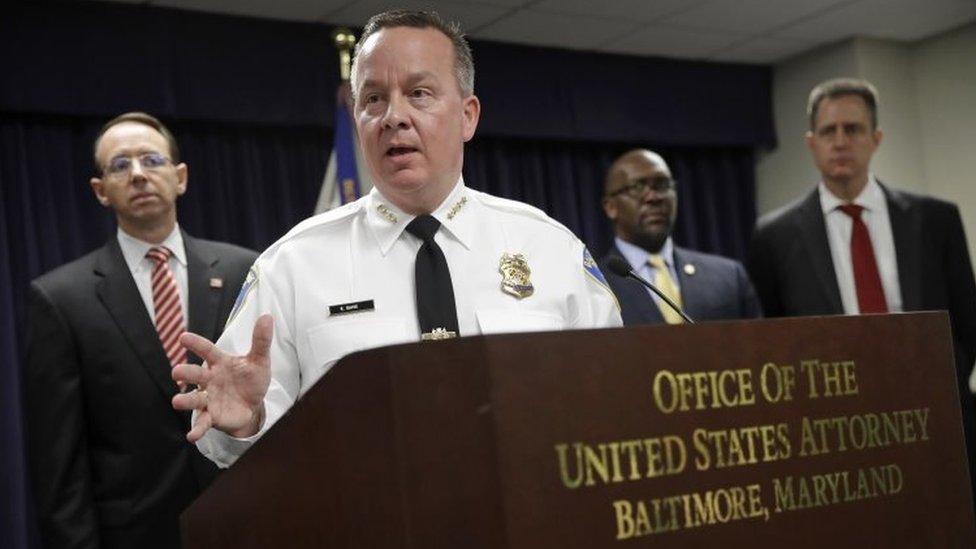 Baltimore Police Department Commissioner Kevin Davis speaks at a news conference in Baltimore.