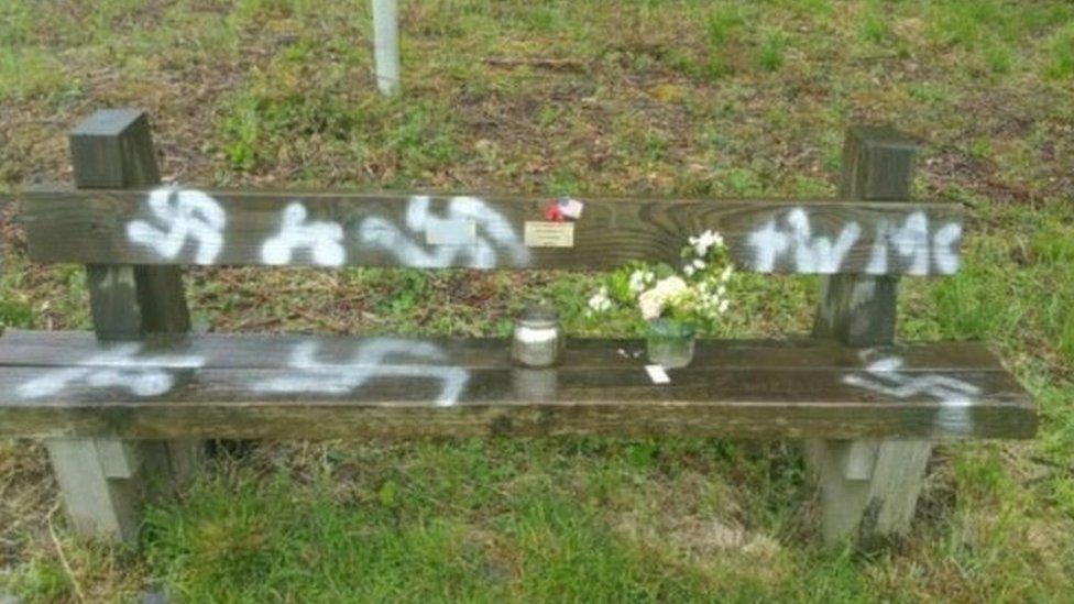 Swastikas on D-Day veterans' bench