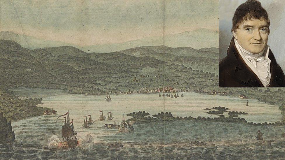 Painting of Port Royal Jamaica 1758 with Francis Grant portrait