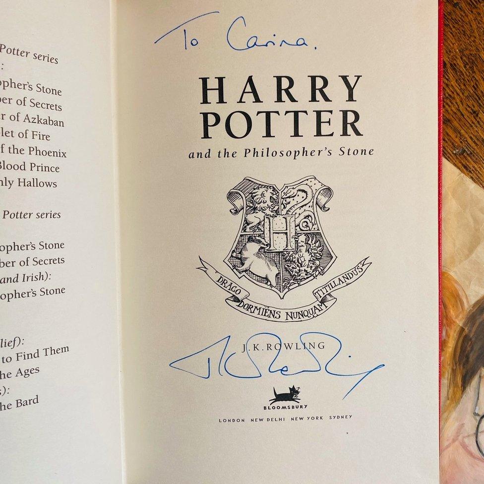 JK Rowling's signature in book