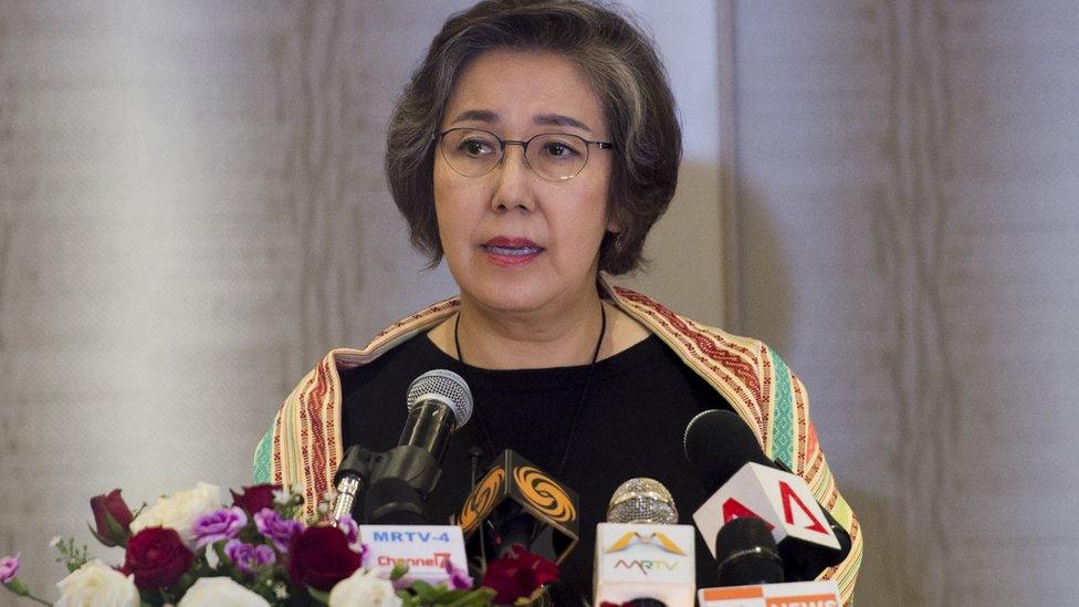 Yanghee Lee speaks at a press conference