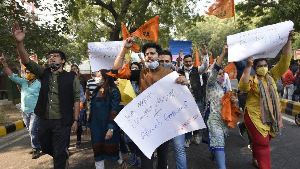 Supporters of Mr Goswami took to the streets after his arrest