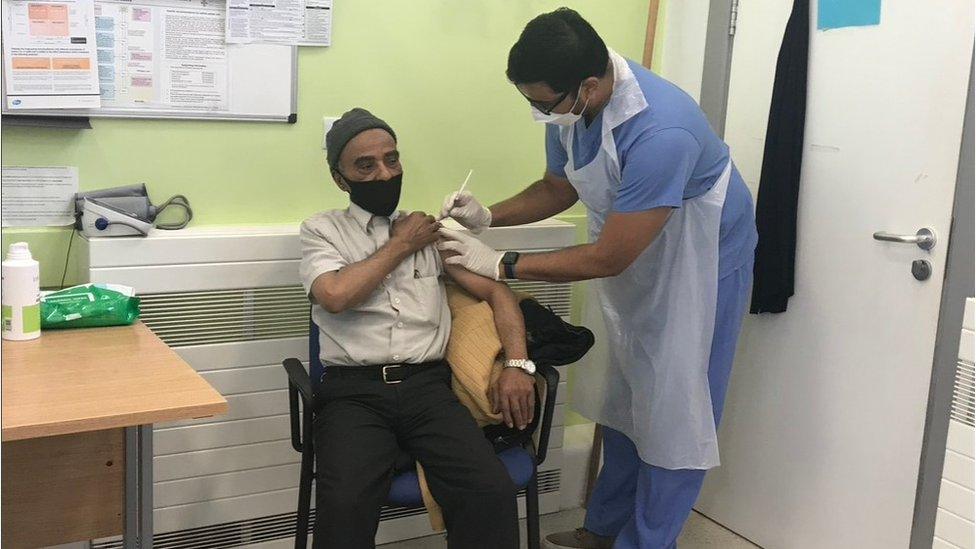 Hassan Ahmed from Cardiff is vaccinated