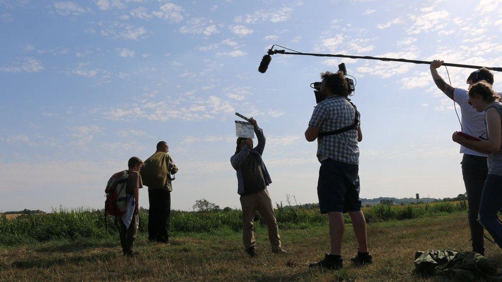 Filming for Nene showing a film crew with cameras