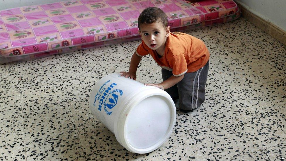 A Yemeni child plays at a school that is acting as a shelter in the capital Sanaa - 19 August 2015