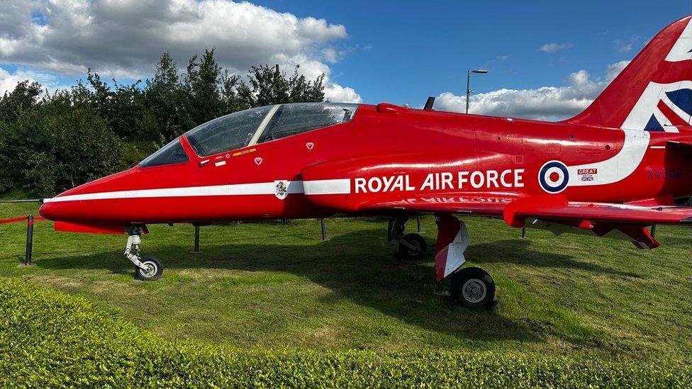 Red Arrows jet on show at Coneygarth services