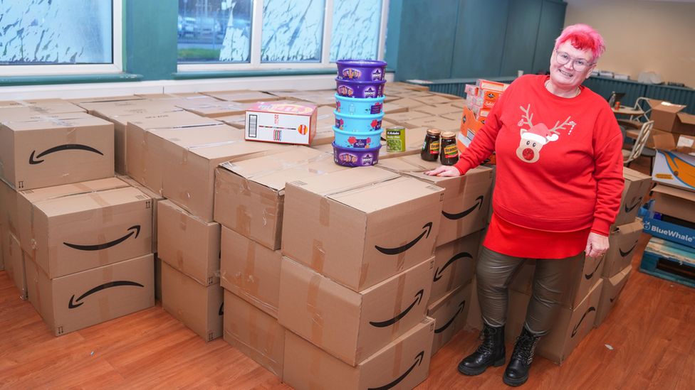 Carolyn Harris MP with the hampers