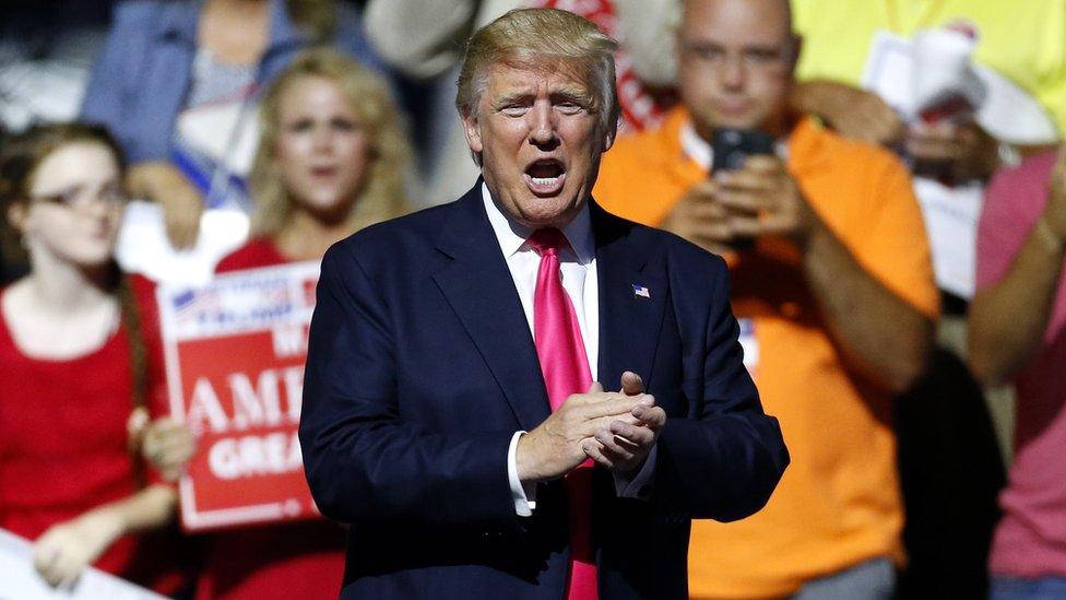 Donald Trump speaks to the crowd at a rally Jackson, Mississippi, 24 August 2016