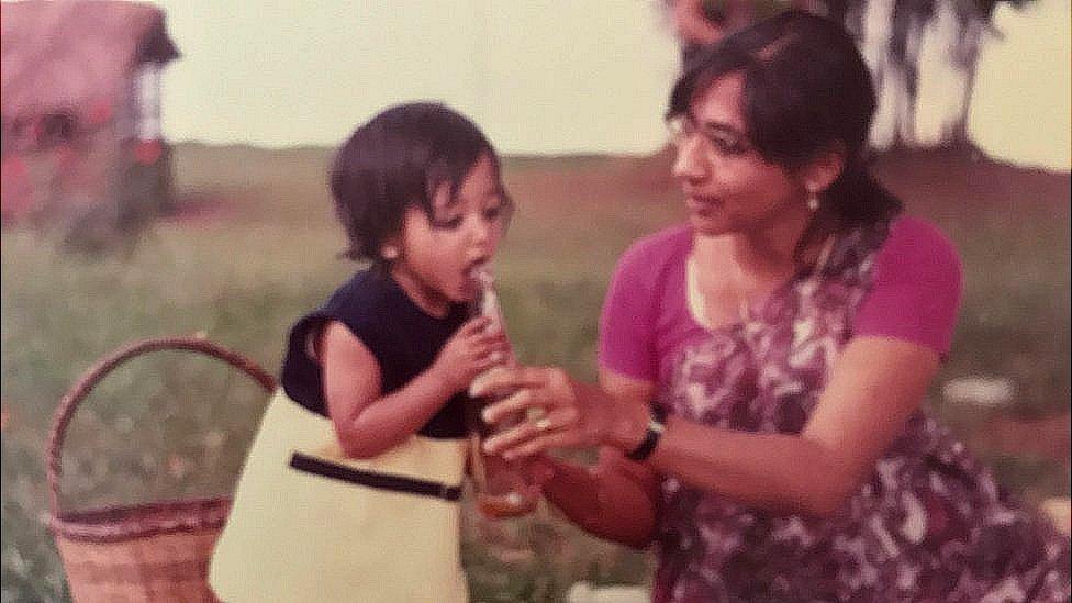 Sudha Vyas pictured with her daughter Sapna in Uganda in the early 1970s