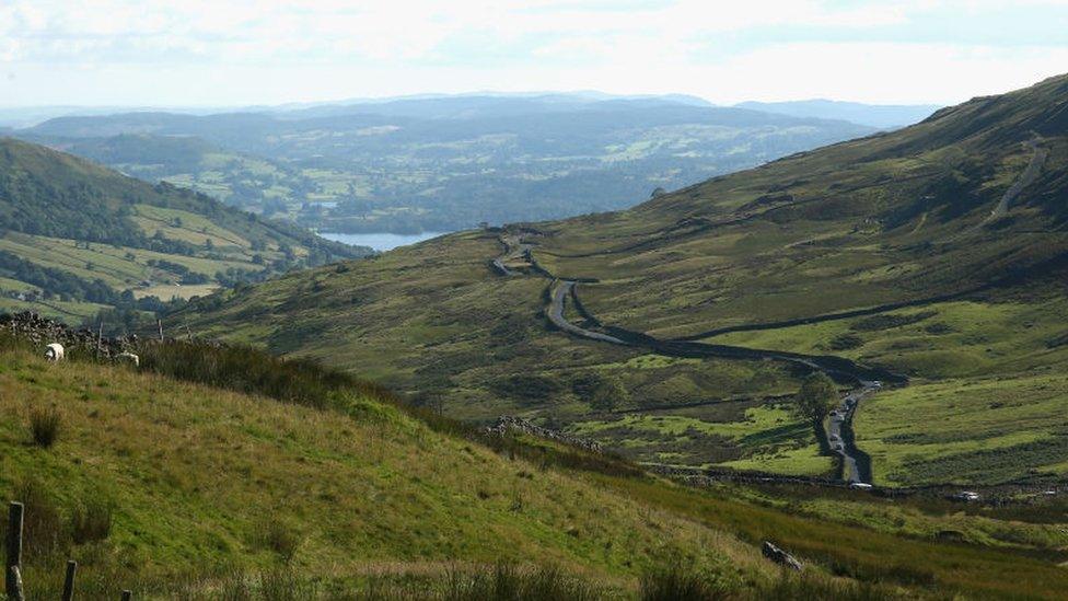 Kirkstone Pass with Windermere in the background