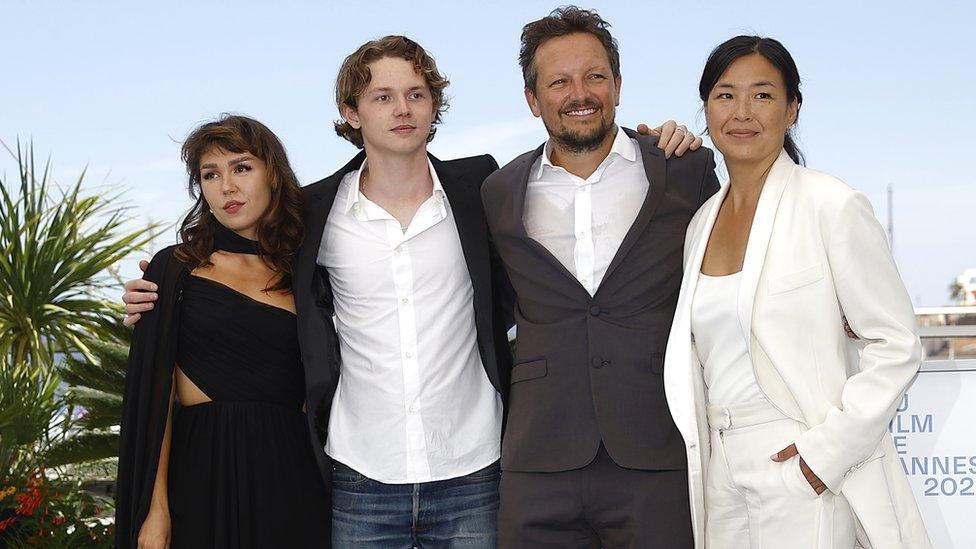 Val Kilmer's children Mercedes and Jack, alongside filmmakers Leo Scott, and Ting Poo at Cannes on Tuesday