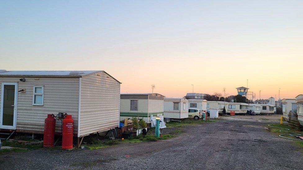 1970s-style caravans around a driveway on the site in Littlehampton