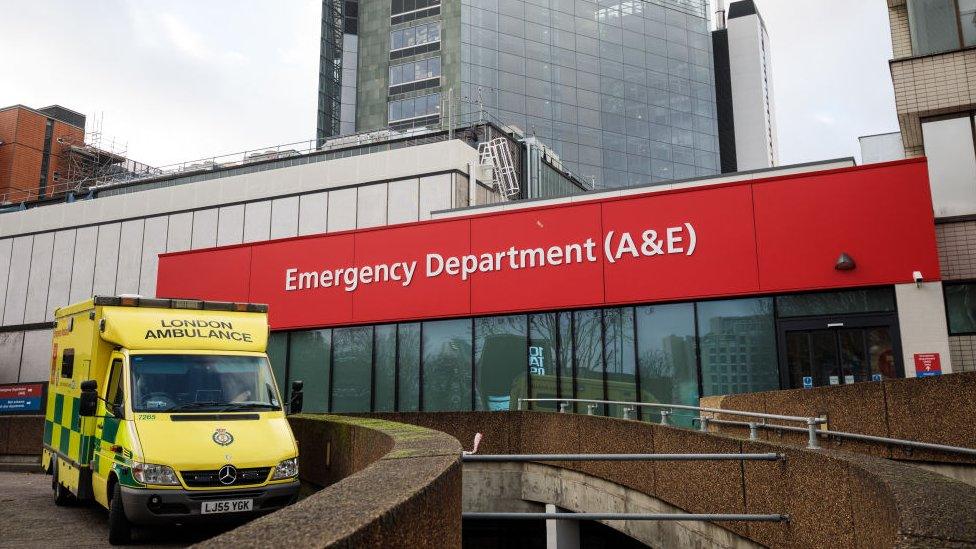 An ambulance sits outside the Accident and Emergency department of Guy's and St Thomas' Hospital on