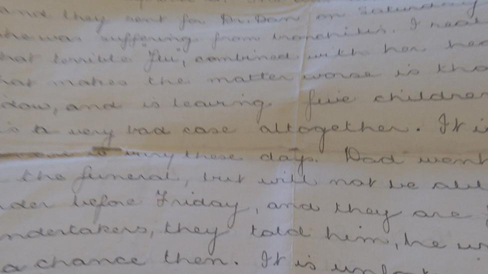 This family letter writes of a death of a Cardiff widow, leaving five children