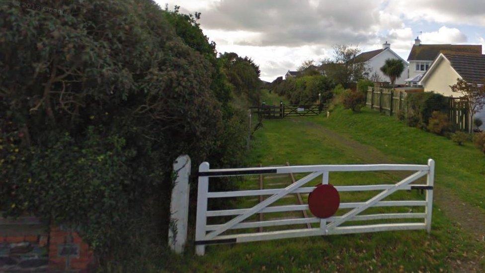 Gate on former steam railway line at Kirk Michael