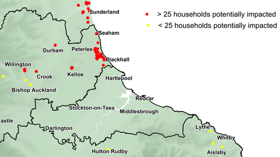 Map of homes affected